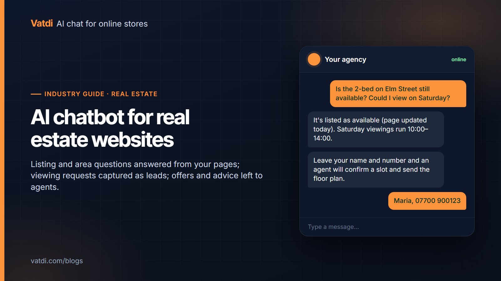 Property website chat confirming a listing is available and taking a Saturday viewing request as a lead