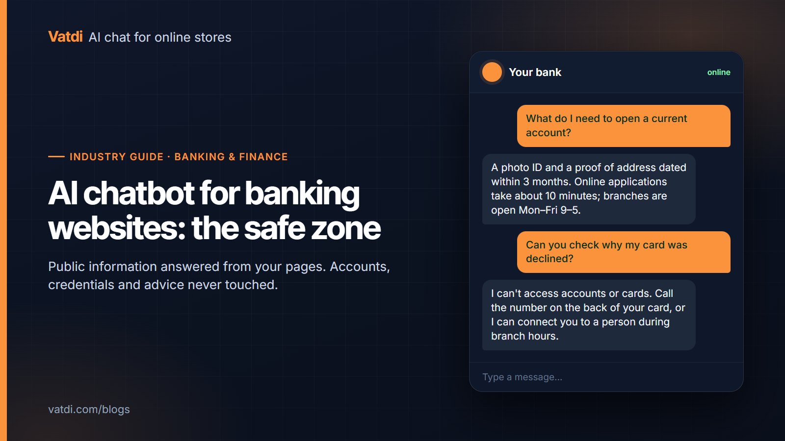 Bank website chat listing the documents needed to open an account and declining to access a customer's card details
