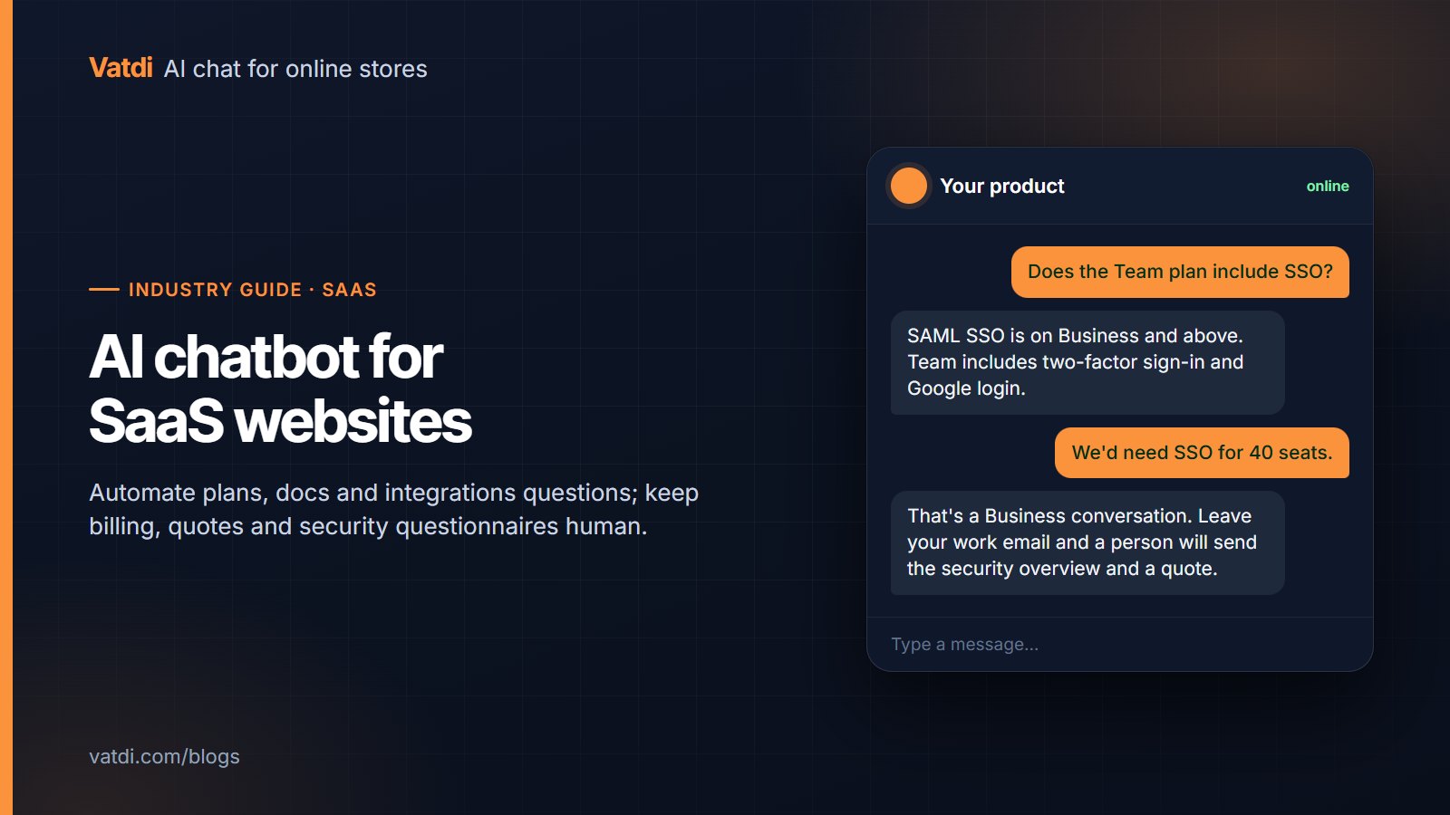 SaaS website chat answering which plan includes SSO and offering to send the security overview by email