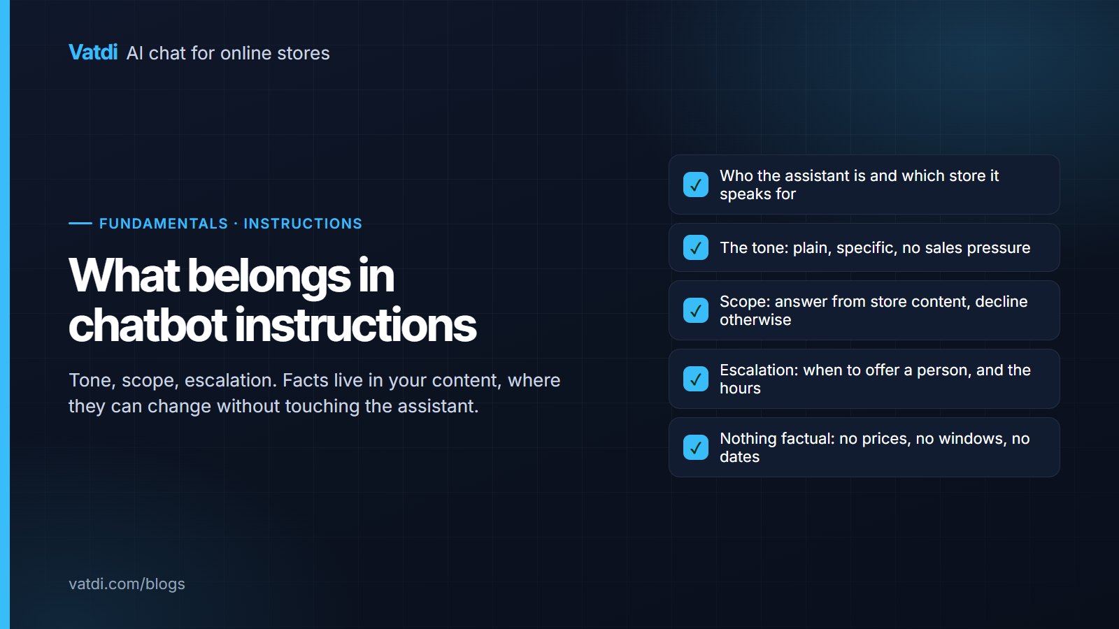Diagram separating what belongs in chatbot instructions from what belongs in store content