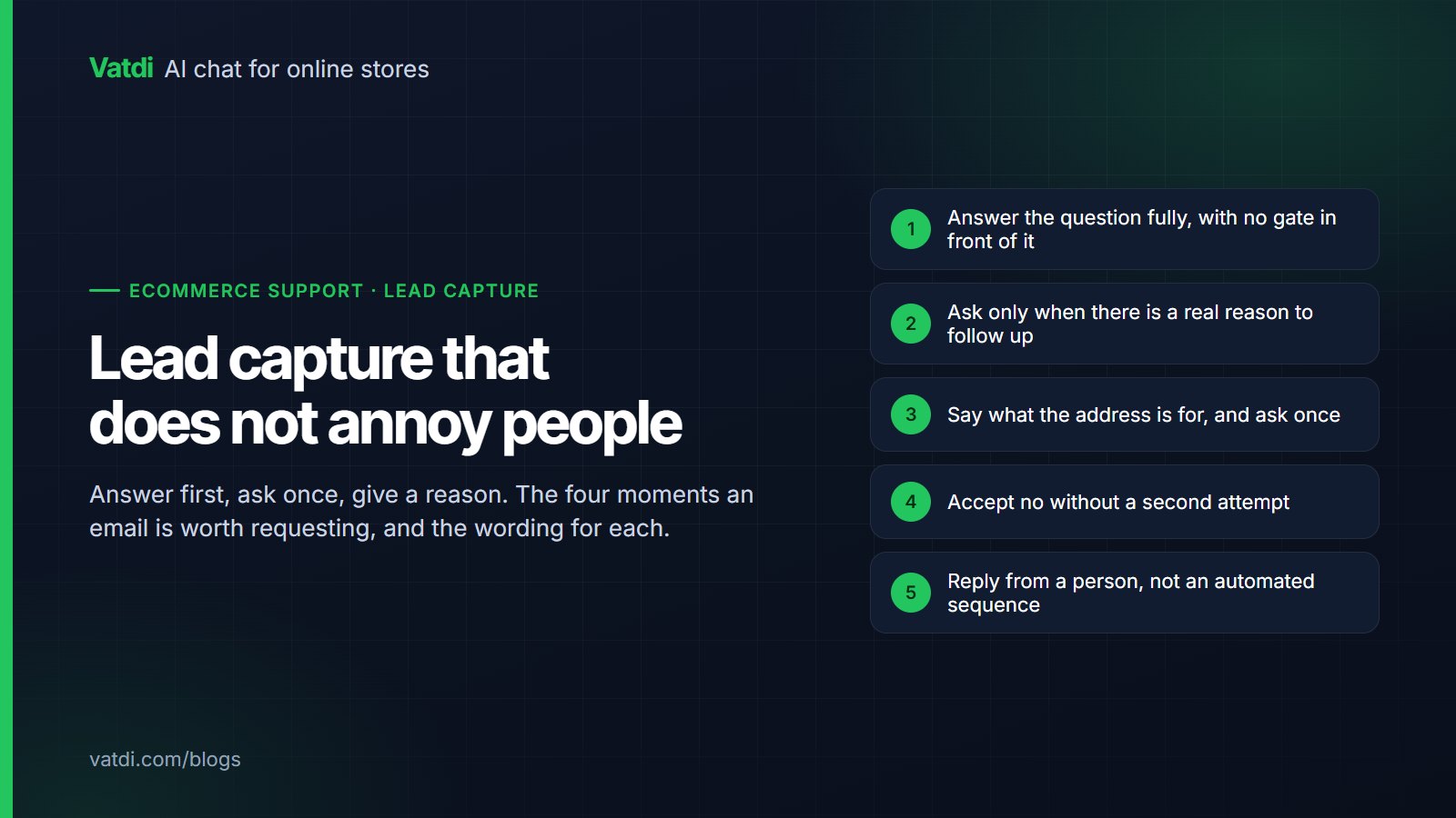 Sequence showing a chatbot answering the question first and asking for an email only when there is a reason