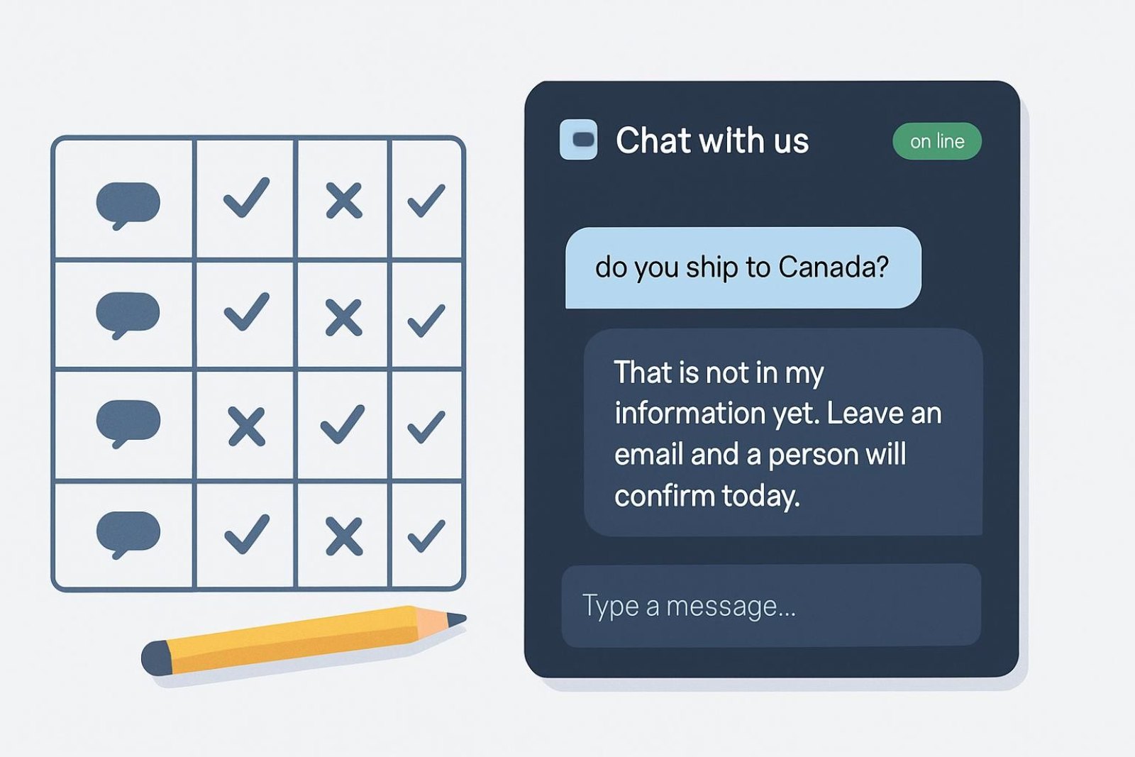 Scoring sheet for testing chatbot accuracy with correct, incomplete, wrong and declined columns